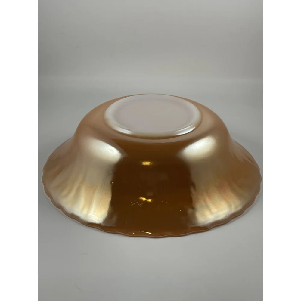 3 Vintage Anchor Hocking Fire King Peach Luster Swirl Vegetable Bowls 8.5” 3.75”